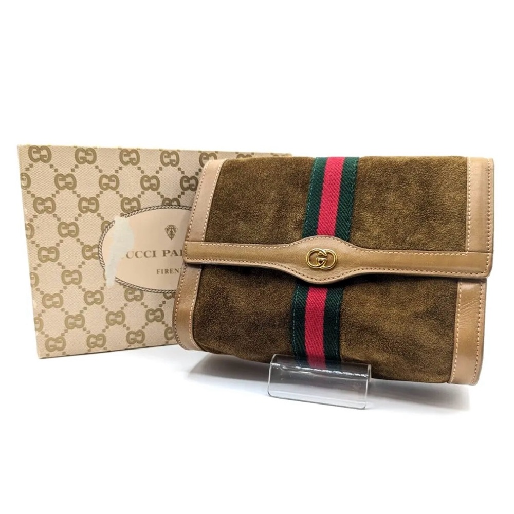 🔴SOLD🔴Gucci Vintage Flap Sherry Line Clutch bag Handbag Suede - Picture 17 of 17